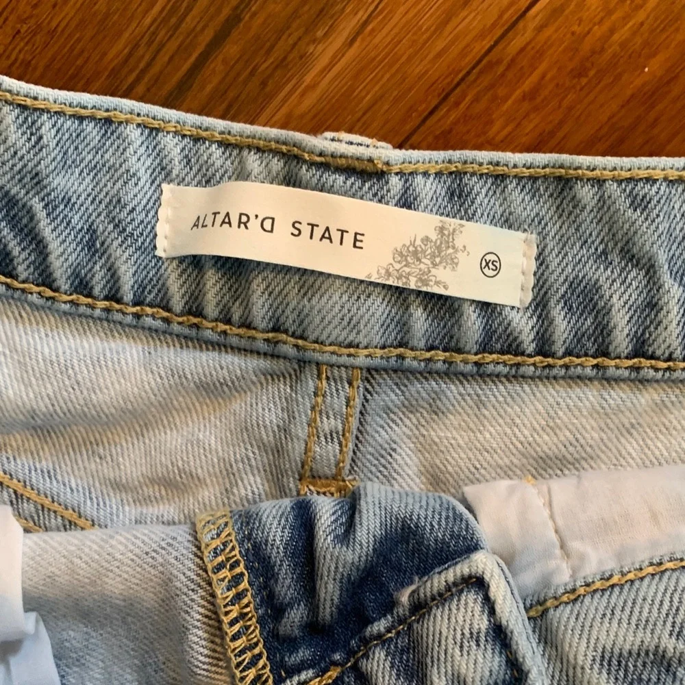 Altar'd State Light Blue Frayed Jean Shorts - Picture 4 of 6